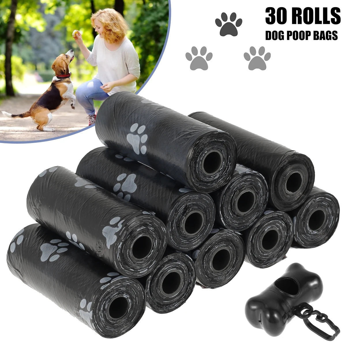 30Roll Dog Poop Bags Disposable Pet Waste Bags Dog Waste Bags Design Pet Poop Clean Pick Up Bone Bag Dispenser Tools